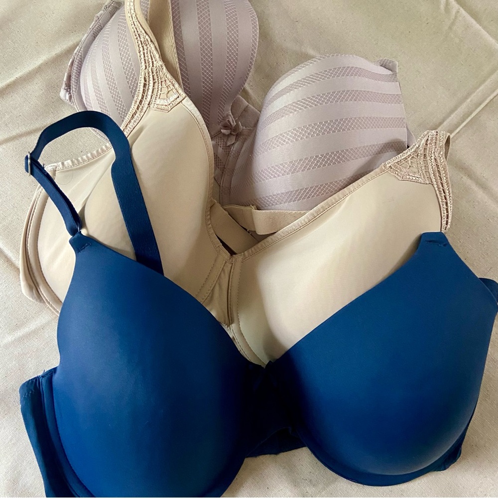 Lot of 3 38DD T-Shirt Bras - Navy, mauve and Beige